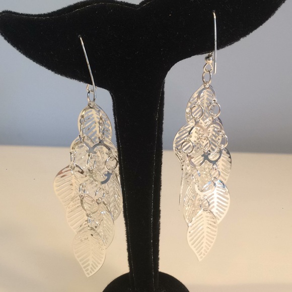 Sterling Silver Multi-Layer Leaf Drop Earrings - Picture 3 of 3